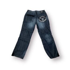 Eight 732 Jeans Mens Heavyweight 38x34 Y2K Streetwear Baggy Distressed Dark Blue